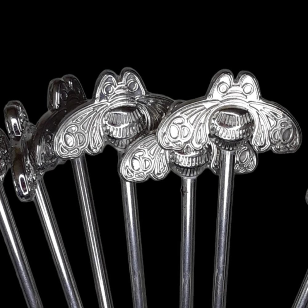 Moth Butterfly Swizzle Sticks Silver Cocktail Stirrer - Picture 3 of 9
